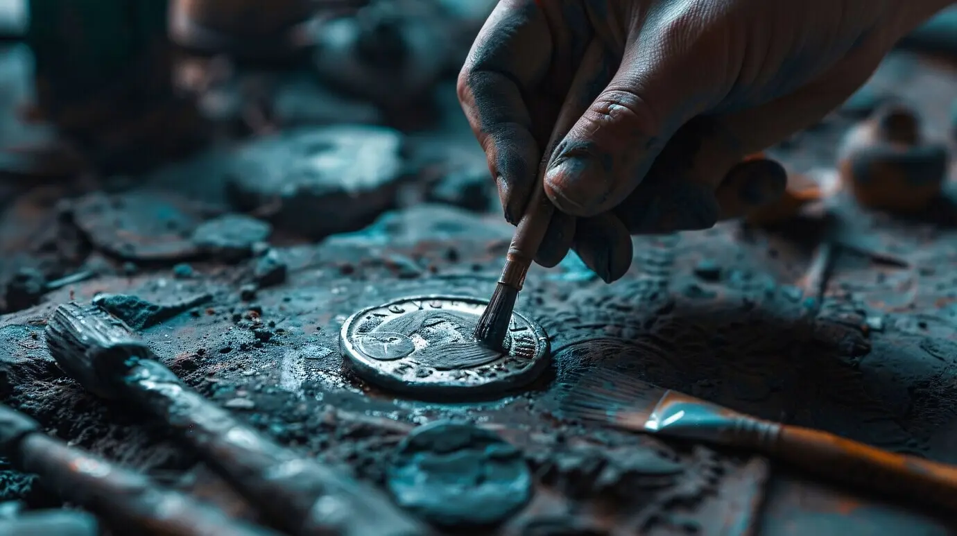 A scene at an archaeological site featuring ancient remains and discoveries.